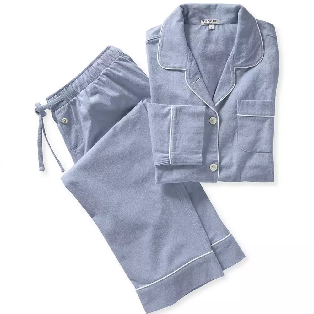 Serena and Lily Belvedere Flannel Pajamas in Chambray Blue - Size Small S